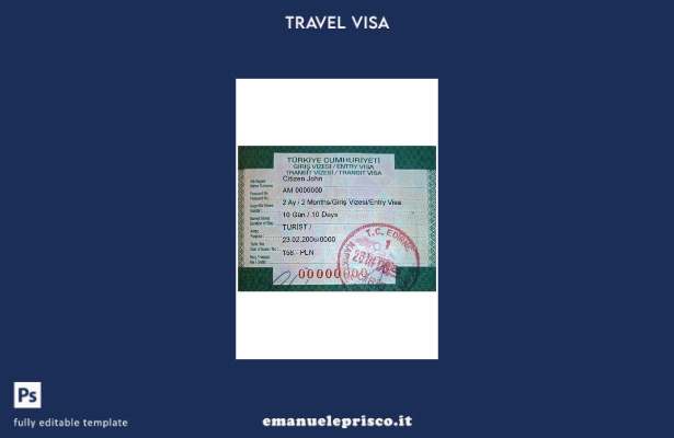 modello di visto d'ingresso in Turchia in stile verificato